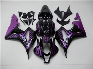 Motorcycle Fairings Kit - 2007-2008 Honda CBR600F5 Black/Purple Flame Fairings | F507082