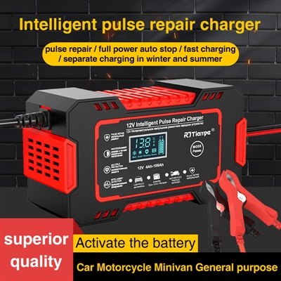 Car Battery Charger, 12V 6A Smart Battery Trickle Charger Automotive 12V Battery Maintainer For Car Truck Motorcycle Lead Acid Batteries