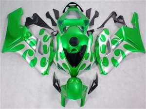 Motorcycle Fairings Kit - 2004-2005 Honda CBR 1000RR Silver Tribal/Green Fairings | NH10405-40