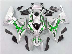 Motorcycle Fairings Kit - 2006-2007 Honda CBR 1000RR Silver/Tribal Green Fairings | NH10607-87