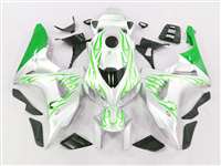 Motorcycle Fairings Kit - 2006-2007 Honda CBR 1000RR Green Flame/White Fairings | NH10607-98