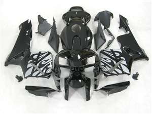 Motorcycle Fairings Kit - 2005-2006 Honda CBR 600RR Silver Tribal on Black Fairings | NH60506-28