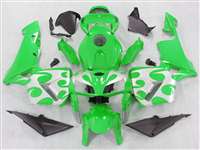 Motorcycle Fairings Kit - 2005-2006 Honda CBR 600RR Silver Tribal on Green Fairings | NH60506-40