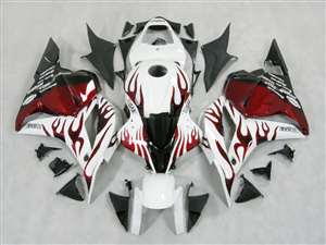 Motorcycle Fairings Kit - 2009-2012 Honda CBR 600RR White/Red Flame Fairings | NH60912-4