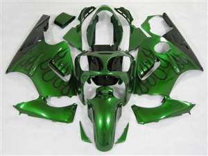 Motorcycle Fairings Kit - 2000-2001 Kawasaki ZX12R Deep Green Flame Fairings | NK10001-5