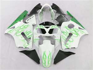 Motorcycle Fairings Kit - 2002-2005 Kawasaki ZX12R White/Green Flames Fairings | NK10205-25