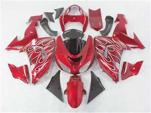 Motorcycle Fairings Kit - 2006-2007 Kawasaki ZX10R Candy Red with Flame Fairings | NK10607-12