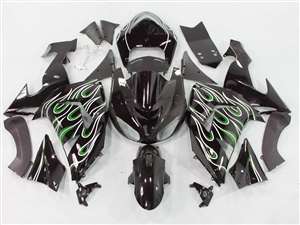 Motorcycle Fairings Kit - 2006-2007 Kawasaki ZX10R Dual Green Flame Fairings | NK10607-16