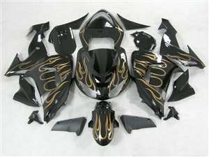 Motorcycle Fairings Kit - 2006-2007 Kawasaki ZX10R Gold/Silver Flames Fairings | NK10607-18