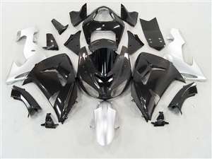 Motorcycle Fairings Kit - 2006-2007 Kawasaki ZX10R Black/Silver Fairings | NK10607-43