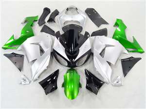 Motorcycle Fairings Kit - 2006-2007 Kawasaki ZX10R Silver/Candy Green Fairings | NK10607-46