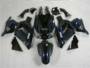 Motorcycle Fairings Kit - 2006-2011 Kawasaki ZX14R Midnight Blue Flame Fairings | NK10611-17