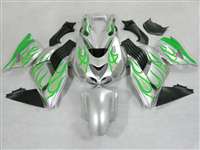 Motorcycle Fairings Kit - 2006-2011 Kawasaki ZX14R Motorcycle Silver/Green Flame | NK10611-25