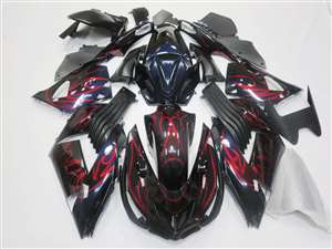 Motorcycle Fairings Kit - 2006-2011 Kawasaki ZX14R Midnight Blue Flamed Fairings | NK10611-29