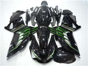 Motorcycle Fairings Kit - 2012-2022 Kawasaki ZX14R Black/Green Stripe Fairings | NK11217-8