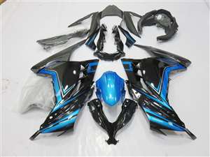 Motorcycle Fairings Kit - 2013-2017 Kawasaki Ninja 300 Arctic Black/Blue Motorcycle Fairings | NK31317-6