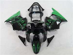 Motorcycle Fairings Kit - Kawasaki 2000-2002 ZX6R and 2005-2009 ZZR600 Green Flame Fairings | NK60002-1