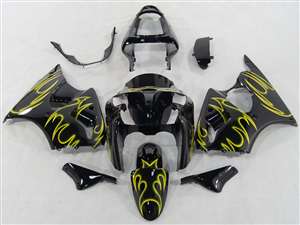 Motorcycle Fairings Kit - Kawasaki 2000-2002 ZX6R and 2005-2009 ZZR600 Yellow Tribal Fairings | NK60002-14