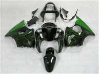 Motorcycle Fairings Kit - Kawasaki 2000-2002 ZX6R and 2005-2009 ZZR600 Mean Green Flame Fairings | NK60002-37