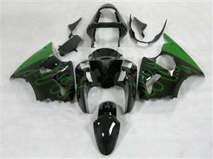 Motorcycle Fairings Kit - Kawasaki 2000-2002 ZX6R and 2005-2009 ZZR600 Mean Green Flame Fairings | NK60002-37