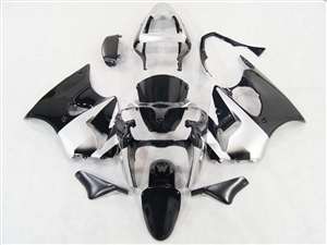 Motorcycle Fairings Kit - Black/Silver Kawasaki 2000-2002 ZX6R and 2005-2009 ZZR600 Motorcycle Fairings | NK60002-4