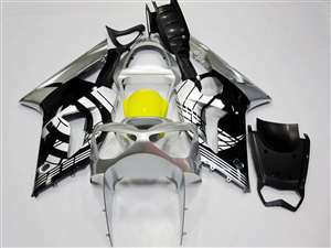 Motorcycle Fairings Kit - 2003-2004 Kawasaki ZX6R Silver/Black Design Fairings | NK60304-1