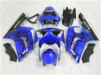 Motorcycle Fairings Kit - 2003-2004 Kawasaki ZX6R Black Flame/Blue Fairings | NK60304-13