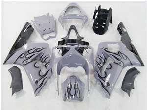 Motorcycle Fairings Kit - 2003-2004 Kawasaki ZX6R Black Flame/Grey Fairings | NK60304-17