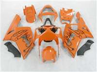 Motorcycle Fairings Kit - 2003-2004 Kawasaki ZX6R Black Flame/Orange Fairings | NK60304-5