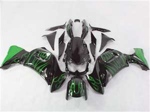 Motorcycle Fairings Kit - 2006-2008 Kawasaki Ninja 650R / ER6s Green Flame Fairings | NK60608-2