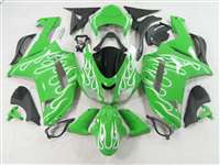 Motorcycle Fairings Kit - 2007-2008 Kawasaki ZX6R White Fire on Green Fairings | NK60708-1