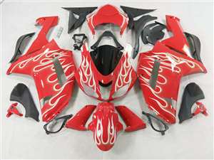 Motorcycle Fairings Kit - 2007-2008 Kawasaki ZX6R White Fire on Red Fairings | NK60708-2