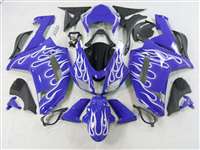 Motorcycle Fairings Kit - 2007-2008 Kawasaki ZX6R White Fire on Blue Fairings | NK60708-3