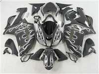 Motorcycle Fairings Kit - 2007-2008 Kawasaki ZX6R White Fire on Black Fairings | NK60708-4