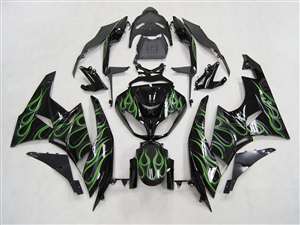 Motorcycle Fairings Kit - 2009-2012 Kawasaki ZX6R Green Flame Fairings | NK60912-12