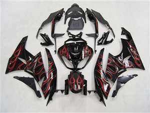 Motorcycle Fairings Kit - 2009-2012 Kawasaki ZX6R Red Flames Fairings | NK60912-3