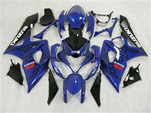 Motorcycle Fairings Kit - 2005-2006 Suzuki GSXR 1000 Black Flames on Blue Fairings | NS10506-32