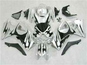 Motorcycle Fairings Kit - 2007-2008 Suzuki GSXR 1000 Black Tribal On Silver Fairings | NS10708-18