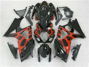 Motorcycle Fairings Kit - 2007-2008 Suzuki GSXR 1000 Orange Tribal On Black Fairings | NS10708-23