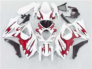 Motorcycle Fairings Kit - 2007-2008 Suzuki GSXR 1000 Red Tribal on White Fairings | NS10708-25