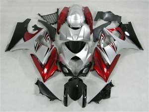 Motorcycle Fairings Kit - 2007-2008 Suzuki GSXR 1000 Silver/Red Accents Fairings | NS10708-9