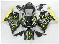 Motorcycle Fairings Kit - 2000-2003 Suzuki GSXR 600 750 Yellow Flame/Black Fairings | NS60003-13