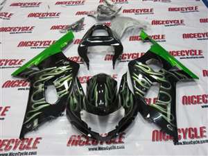 Motorcycle Fairings Kit - 2000-2003 Suzuki GSXR 600 750 Green Double Flame Fairings | NS60003-46