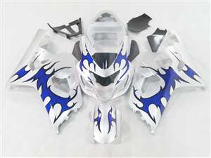 Motorcycle Fairings Kit - 2004-2005 Suzuki GSXR 600 750 Silver/Blue Tribal Fairings | NS60405-19