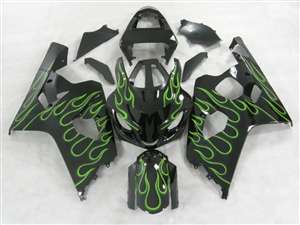 Motorcycle Fairings Kit - 2004-2005 Suzuki GSXR 600 750 Green Flames Fairings | NS60405-32