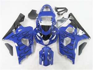 Motorcycle Fairings Kit - 2004-2005 Suzuki GSXR 600 750 Black Fire on Blue Fairings | NS60405-36