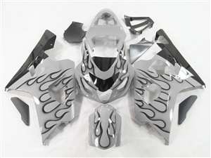 Motorcycle Fairings Kit - 2004-2005 Suzuki GSXR 600 750 Black Fire on Silver Fairings | NS60405-4