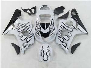 Motorcycle Fairings Kit - 2004-2005 Suzuki GSXR 600 750 Black Fire on Silver Fairings | NS60405-57