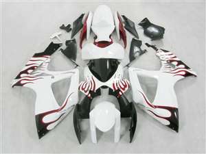 Motorcycle Fairings Kit - 2006-2007 Suzuki GSXR 600 750 White/Flame Accents Fairings | NS60607-30