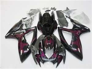 Motorcycle Fairings Kit - 2006-2007 Suzuki GSXR 600 750 Black/Purple Tribal Fairings | NS60607-70